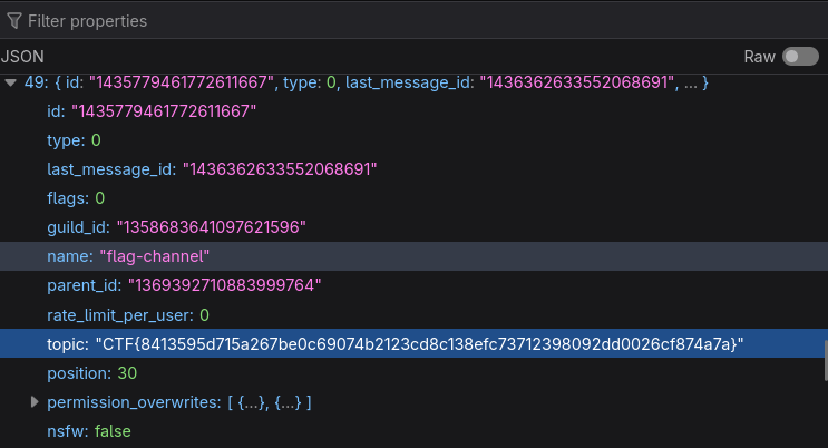 screenshot della risposta API
