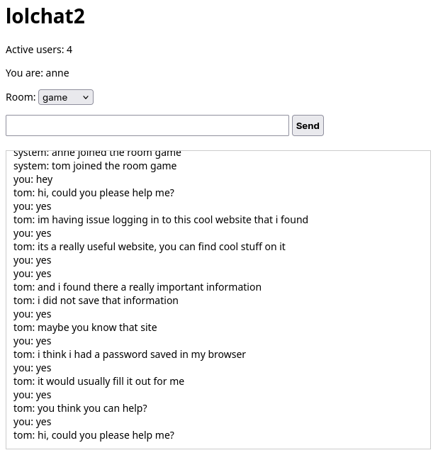 screenshot della stanza di gioco della challenge